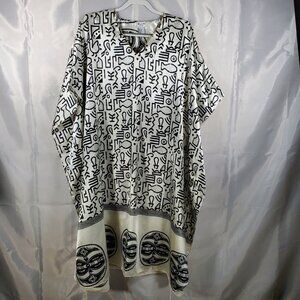Sante Classics Kaftan Long Pullover White Black Ancient Hieroglyphics OSFM